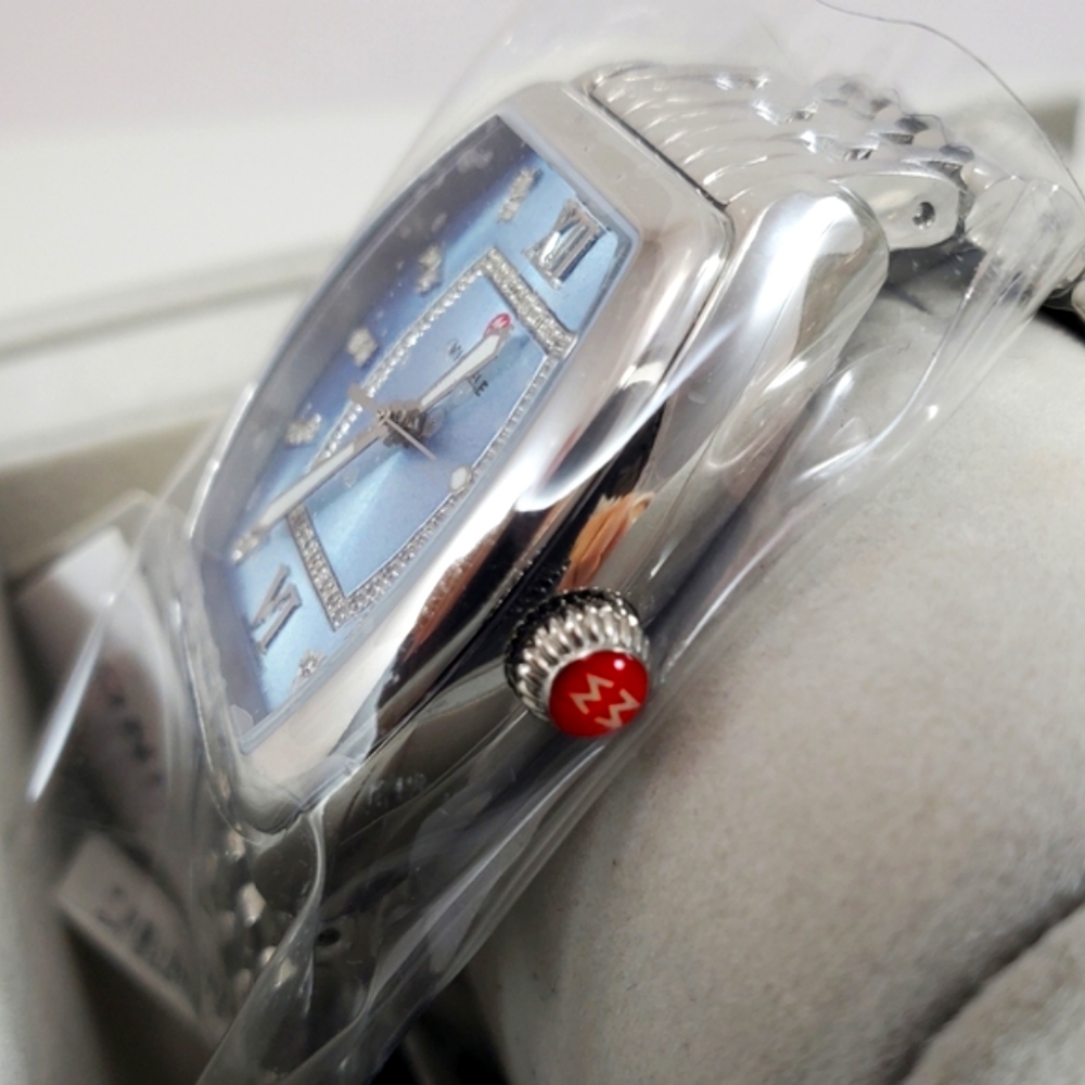Michele Silver-Tone Watch with Blue Dial and Crystal Accents - Picture 9 of 13